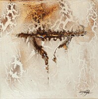 53-technique mixte caf&eacute; brou de noix r&eacute;sine sur dibond 40 x 40 cm