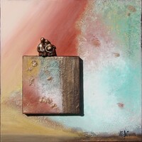 57-peinture et sculpture et pigments sur toile 50 x 50 cm