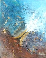 61-peinture et sculpture et pigments sur toile 30 x 24 cm