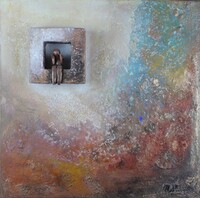 55-peinture et sculpture et pigments sur toile 50 x 50 cm