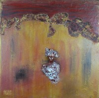 58-peinture et sculpture et pigments sur toile 50 x 50 cm